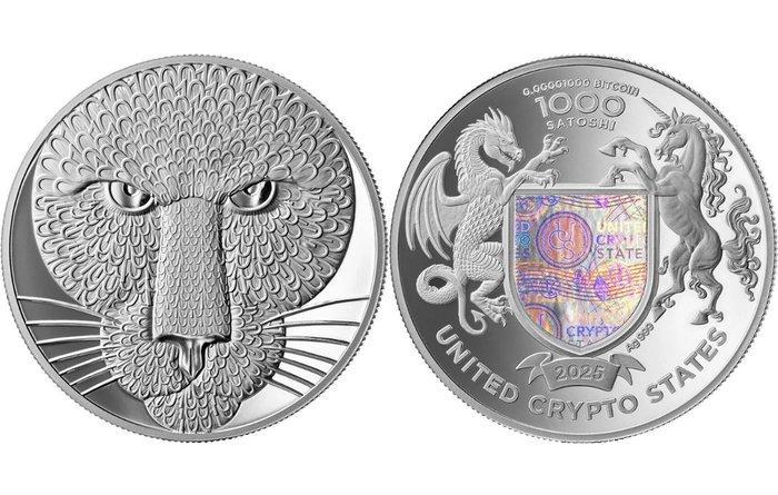 United Crypto States. 1000 Satoshi Puma Binary 1 Oz (.999), Postzegels en Munten, Munten | Europa | Niet-Euromunten