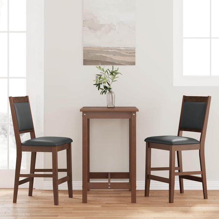 vidaXL Barkrukken met kussens 2 stuks Bruin massief hout, Huis en Inrichting, Barkrukken, Nieuw, Verzenden