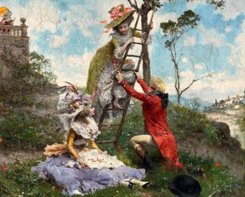 Lucius Rossi (1846-1913) - Raccolta delle ciliegie, Antiek en Kunst, Kunst | Schilderijen | Klassiek