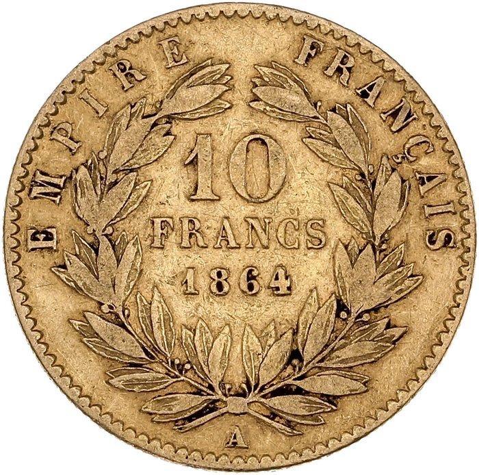 3,22 grams - Goud .900 - 10 Francs 1864 A Napoléon Tête, Postzegels en Munten, Edelmetalen en Baren