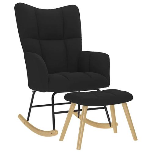 vidaXL Schommelstoel met voetenbank stof zwart, Huis en Inrichting, Stoelen, Nieuw, Verzenden