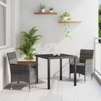 vidaXL Tuin Eettafel Set met kussen 3 pcs Grijs Poly rattan, Tuin en Terras, Verzenden, Nieuw