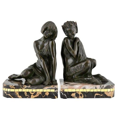 Pierre Le Faguays - Boekensteunen (2) - Nimf en Faun, groot, Antiek en Kunst, Antiek | Meubels | Stoelen en Sofa's