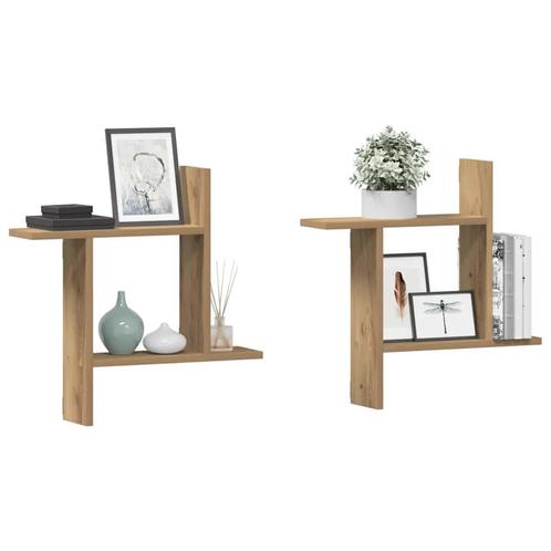 vidaXL Wandschappen 2 st 50x12x50 cm bewerkt hout artisanaal, Maison & Meubles, Armoires | Armoires murales, Envoi