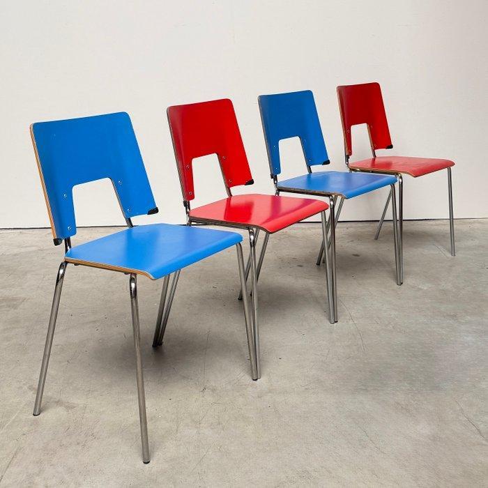 Chaise - Contreplaqué, Chromé(e), Métal - Quatre chaises, Antiek en Kunst, Kunst | Designobjecten