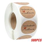 500 stickers labels rol handmade with love hartje kraft