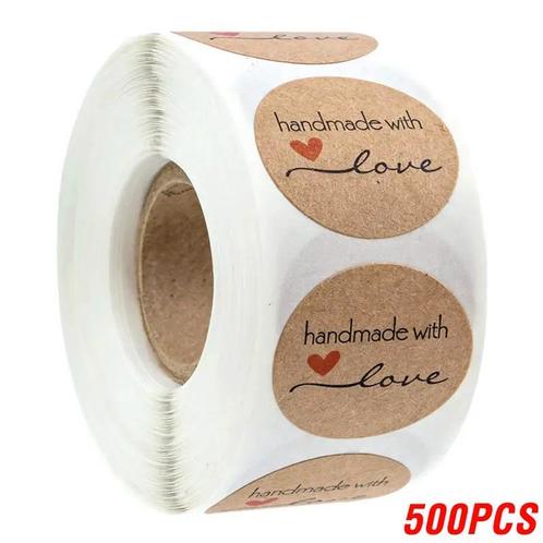 500 stickers labels rol handmade with love hartje kraft, Maison & Meubles, Accessoires pour la Maison | Plantes & Fleurs artificielles