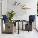 vidaXL Tafel en stoelen set met kussen 3 pcs Grijs PE Riet, Tuin en Terras, Verzenden, Nieuw