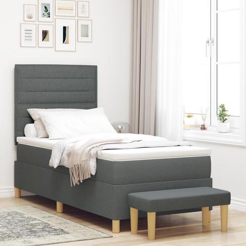 vidaXL Boxspring Bed met Matras & Bench Donkergrijs 100x200, Huis en Inrichting, Slaapkamer | Bedden, Nieuw, Verzenden