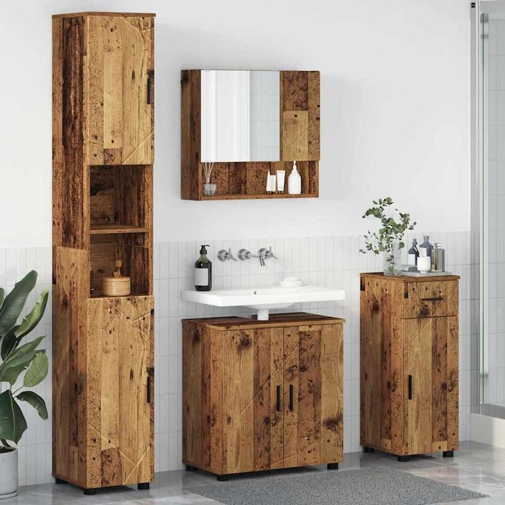 vidaXL Badkamermeubel Set 4 pcs Oud Hout Bewerkt hout &, Huis en Inrichting, Tafels | Kaptafels, Nieuw, Verzenden