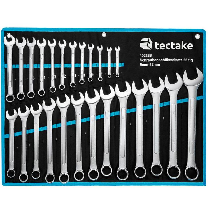 tectake Schroefsleutelset 25-dlg. - zwart/blauw, Bricolage & Construction, Outillage | Outillage à main, Envoi