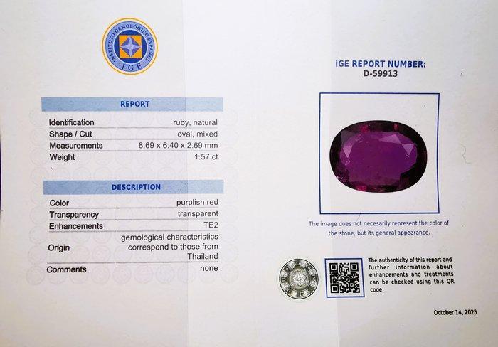 Ring - 14 karaat Geel goud, Robijn Siam 1,69 ct - IGE 2,25 g, Bijoux, Sacs & Beauté, Bagues