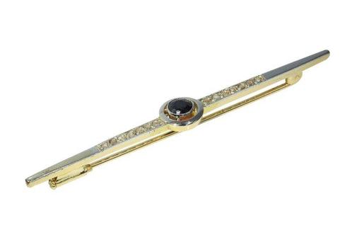 Broche - 18 karaat Geel goud, Witgoud - 0.72ct. tw. Saffier, Handtassen en Accessoires, Antieke sieraden