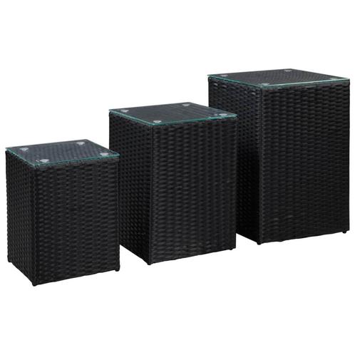 vidaXL 3-delige Bijzettafelset met glazen blad poly rattan, Huis en Inrichting, Tafels | Bijzettafels, Nieuw, Verzenden