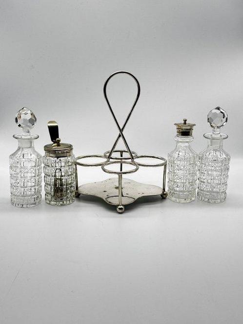Antique Cruet Set with fore four Glass Bottles - Zout- en, Antiek en Kunst, Antiek | Meubels | Tafels