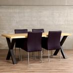 Set van 4 paarse leren eetkamerstoelen - met wieltjes en, Huis en Inrichting, Stoelen, Ophalen of Verzenden, Nieuw, Eén