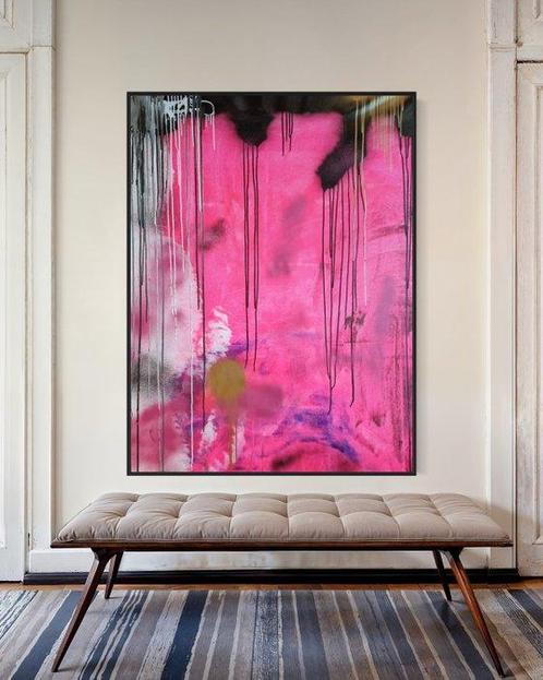 Timo Wedell (1994) - Pink Rain Abstract - XXL, Antiek en Kunst, Kunst | Schilderijen | Modern