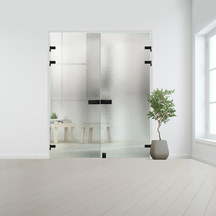 Glazen dubbele binnendeur XL voor opdek kozijn zwart beslag-, Doe-het-zelf en Bouw, Glas en Ramen, Nieuw, Verzenden