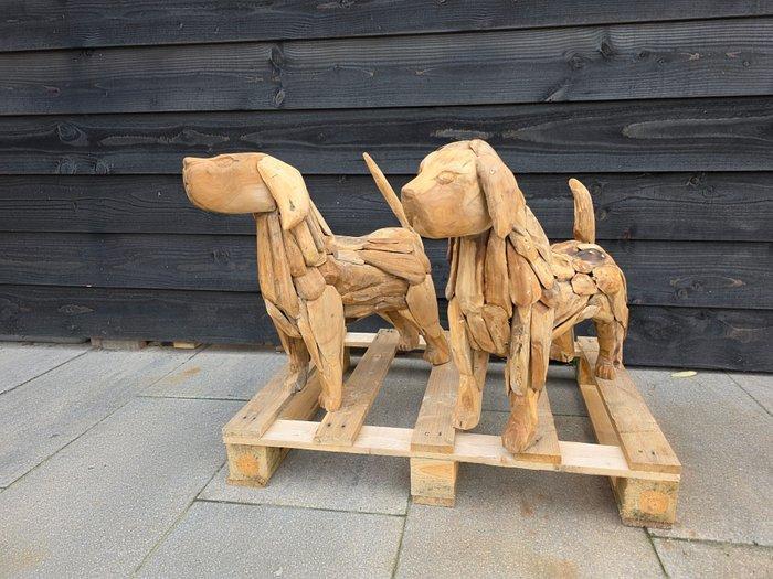 Beeld, Large Set Dogs - 49.5 cm - Hout, Antiek en Kunst, Curiosa en Brocante