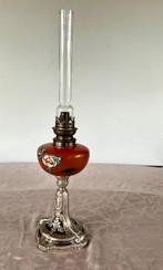 Lamp - Glas, Zinklegering - olielamp, Antiek en Kunst, Curiosa en Brocante
