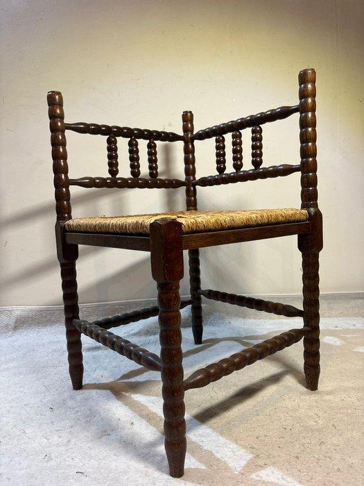 Stoel - Franse Bobbin Hoekstoel met Rieten Afwerking - Hout,, Antiek en Kunst, Kunst | Designobjecten