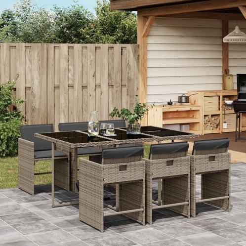 vidaXL 7-delige Tuinset met kussens poly rattan grijs, Tuin en Terras, Tuinsets en Loungesets, Tuinset, Nieuw, Verzenden