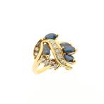 18 krt. Gouden ring met saffier en diamant | 0,18 ct., Gebruikt, Overige kleuren, Ophalen of Verzenden, Kleiner dan 17