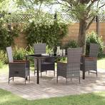 vidaXL Tuin Eettafel Set met kussen 5 pcs Grijs Poly rattan, Tuin en Terras, Verzenden, Nieuw