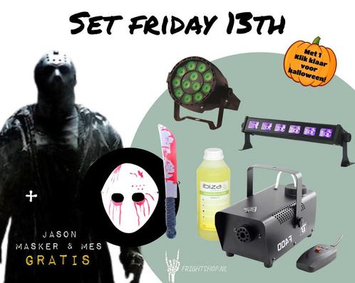 Halloweenset Friday 13th Rookmachine, Blacklight En Par Spot, Muziek en Instrumenten, Licht en Laser