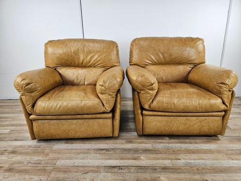 Fauteuil - Leder - Set van twee leren fauteuils uit de jaren, Antiek en Kunst, Kunst | Designobjecten