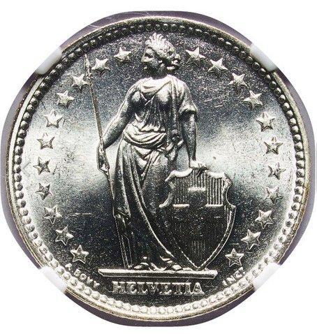 Zwitserland. 2 Francs 1964 - NGC MS64, Postzegels en Munten, Munten | Europa | Niet-Euromunten