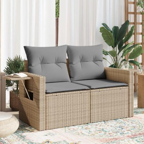 vidaXL Tuinbank 2-zits met kussens poly rattan beige, Tuin en Terras, Tuinsets en Loungesets, Nieuw, Verzenden