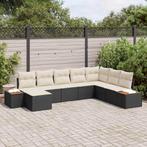 vidaXL Tuinbank Set met kussen 8 pcs Zwart Poly rattan, Tuin en Terras, Verzenden, Nieuw