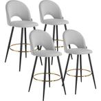 tectake Barkruk Sachel met rugleuning, fluweellook - lichtgr, Huis en Inrichting, Verzenden, Nieuw