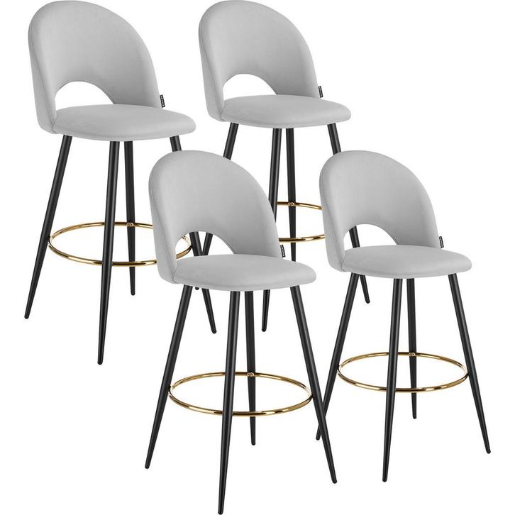 tectake Barkruk Sachel met rugleuning, fluweellook - lichtgr, Huis en Inrichting, Barkrukken, Verzenden