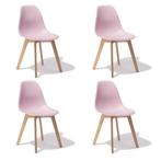 Complete set van 4 roze eetkamerstoelen voor elk interieu..., Huis en Inrichting, Overige kleuren, Nieuw, Vier, Set van 4 roze eetkamerstoelen met houten poten
