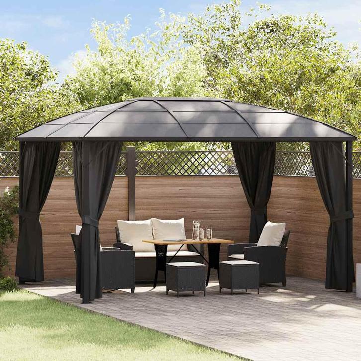 vidaXL Prieel met gordijnen 400x300x265 cm antraciet, Jardin & Terrasse, Tonnelles, Envoi