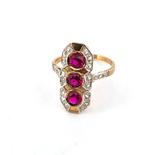 Zonder minimumprijs - Ring - 9 kt. Roségoud, Zilver Robijn -, Nieuw