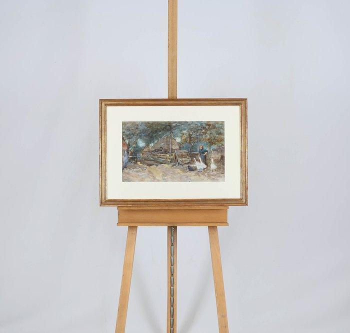 Willem Hendrik van der Nat (1864–1929) - Boerin met ganzen, Antiek en Kunst, Kunst | Schilderijen | Klassiek