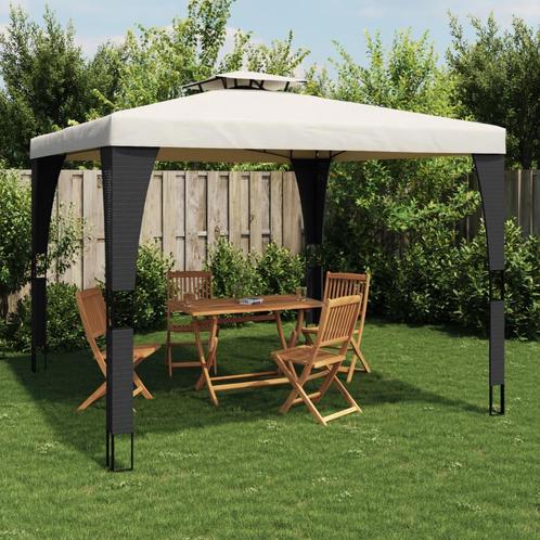 vidaXL Prieel met dubbel dak 2,98x2,98 m staal crèmekleurig, Tuin en Terras, Partytenten, Nieuw, Verzenden