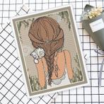 Meisje Dochter Kat Borduurset 14CT op Bruin Borduurstof RW39, Verzenden, Nieuw