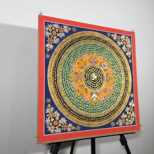Painting of Tibetan Tradition - Mandala Mantra with OM and 8, Antiek en Kunst, Kunst | Designobjecten