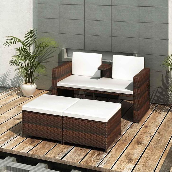vidaXL 4-delige Loungeset met kussens poly rattan bruin, Tuin en Terras, Tuinsets en Loungesets, Loungeset, Nieuw, Verzenden