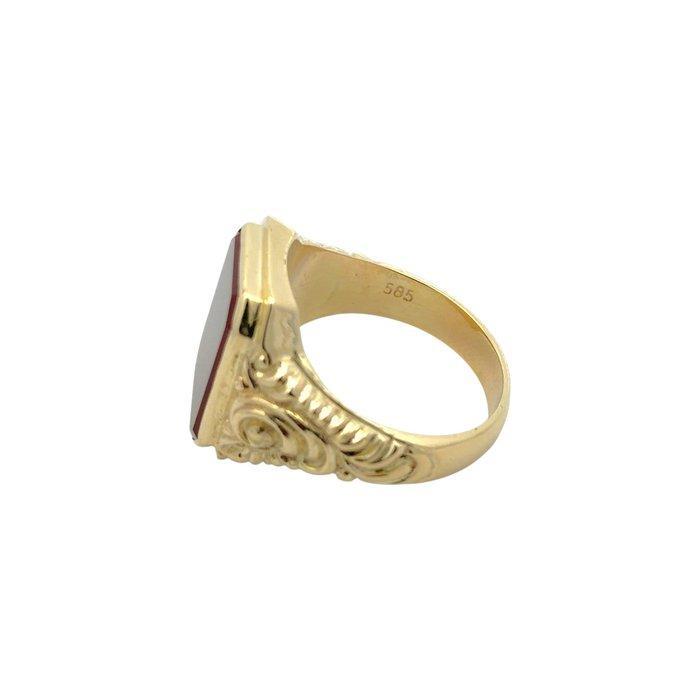 Ring - 14 karaat Geel goud Carneool - zegelring, Handtassen en Accessoires, Ringen