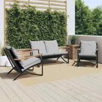 vidaXL 3-delige Balkonset met kussens staal zwart, Tuin en Terras, Verzenden, Nieuw