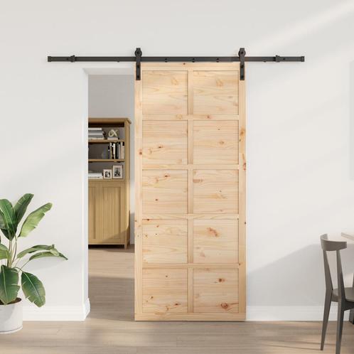 vidaXL Schuifdeur Bruin 90 x 208 cm Massief grenenhout, Doe-het-zelf en Bouw, Deuren en Vliegenramen, Nieuw, Verzenden
