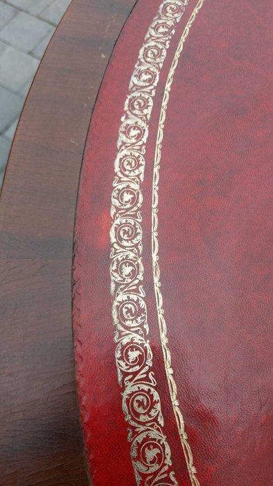 Speeltafel - Hout, Leder, Messing - Rode leren top Ø 100 cm, Antiek en Kunst, Antiek | Overige Antiek