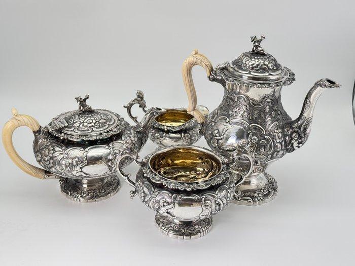 Koffieservies (4) - .925 zilver - Zilveren koffie spel 925, Antiek en Kunst, Antiek | Zilver en Goud