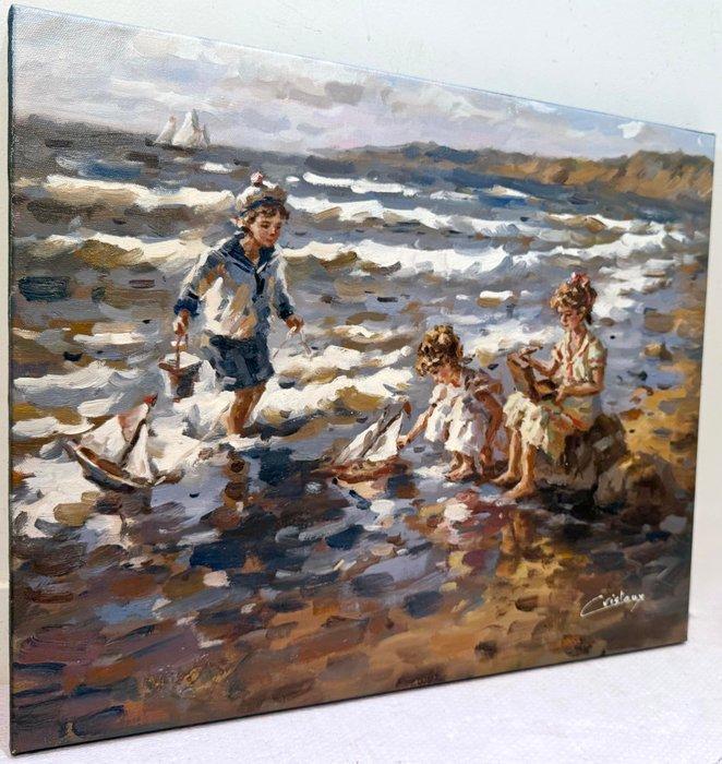 Francis Cristaux (1950) - Fillettes au Bord de Mer et le, Antiquités & Art, Art | Peinture | Classique