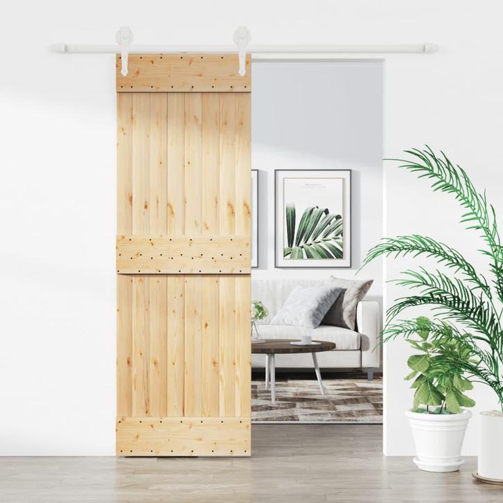 vidaXL Schuifdeur met beslag 70x210 cm massief grenenhout, Doe-het-zelf en Bouw, Deuren en Vliegenramen, Nieuw, Verzenden